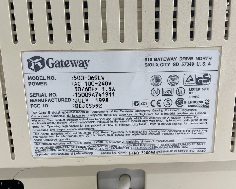 Gateway 14” CRT Computer Monitor EV500-069EV Tested