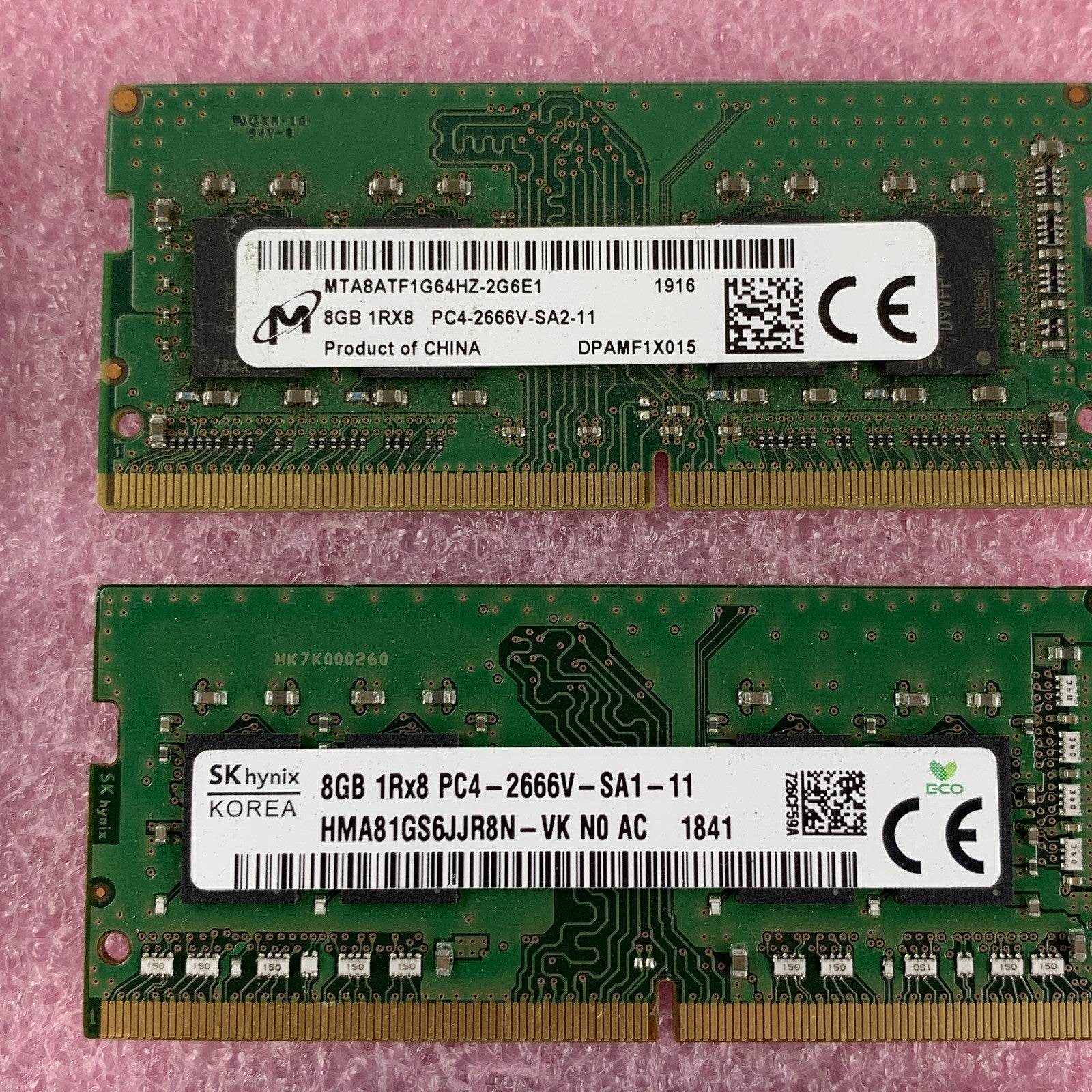 SK Hynix Micron Samsung Kingston 8 GB 1Rx8 PC4-2666V Memory Ram Mixed Lot of 8x