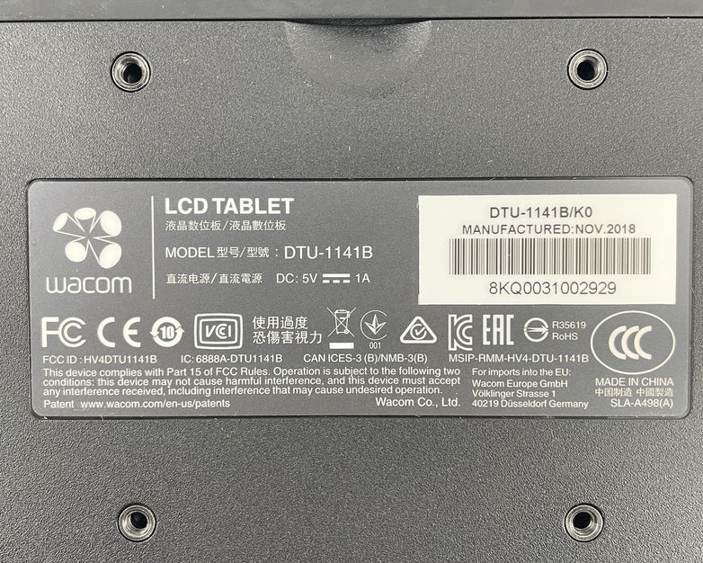 Wacom DTU-1141B 10.1" FHD Drawing Tablet - No Power Cord & Cord Cover