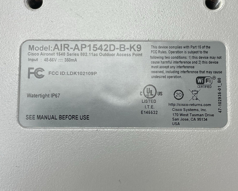 Cisco AIR-AP1542D-B-K9  Aironet Wireless Access Point Point Tested & Reset