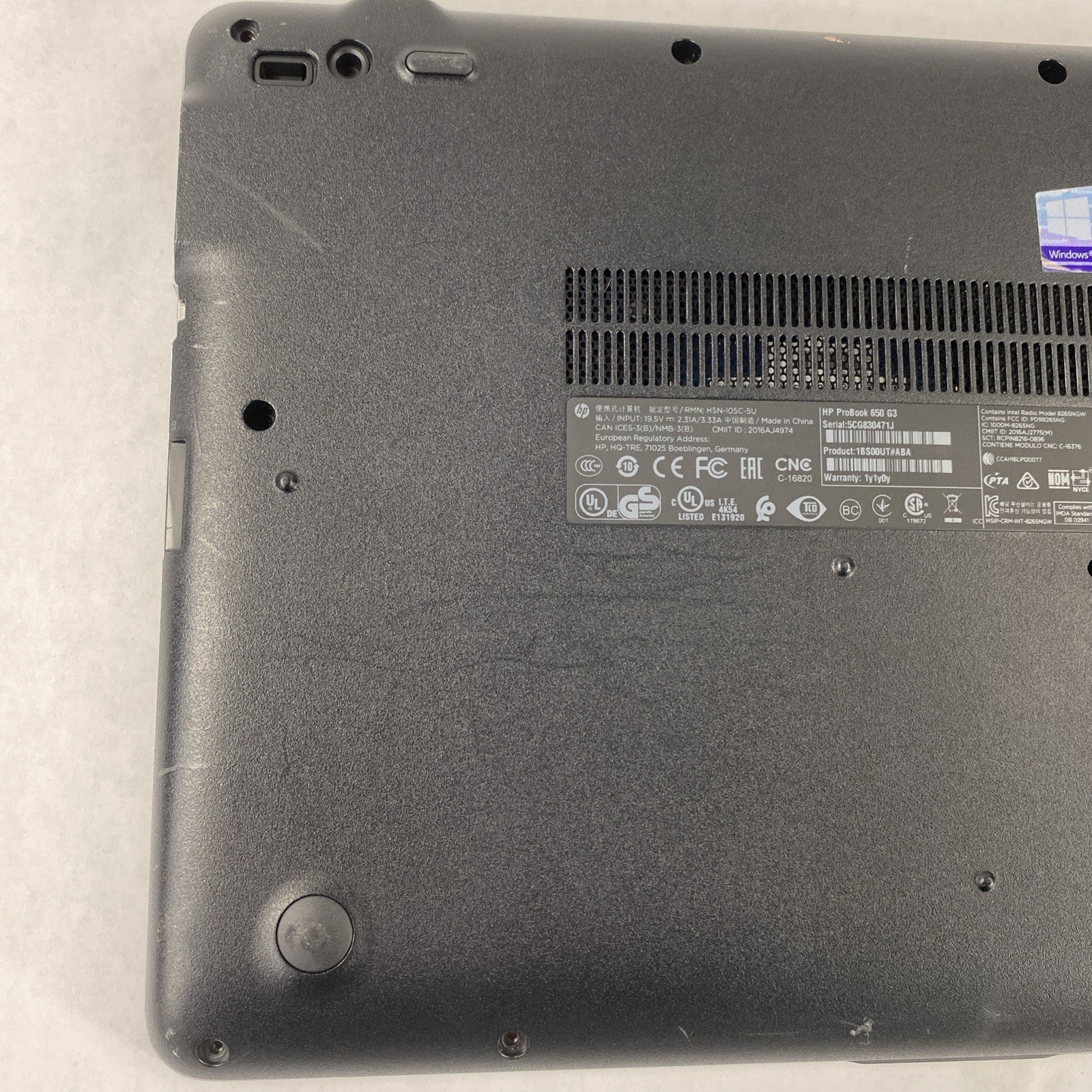 HP ProBook 650 G3 Intel Core i5-7200U 2.50 GHz 8 GB RAM 15.6" No HDD No OS