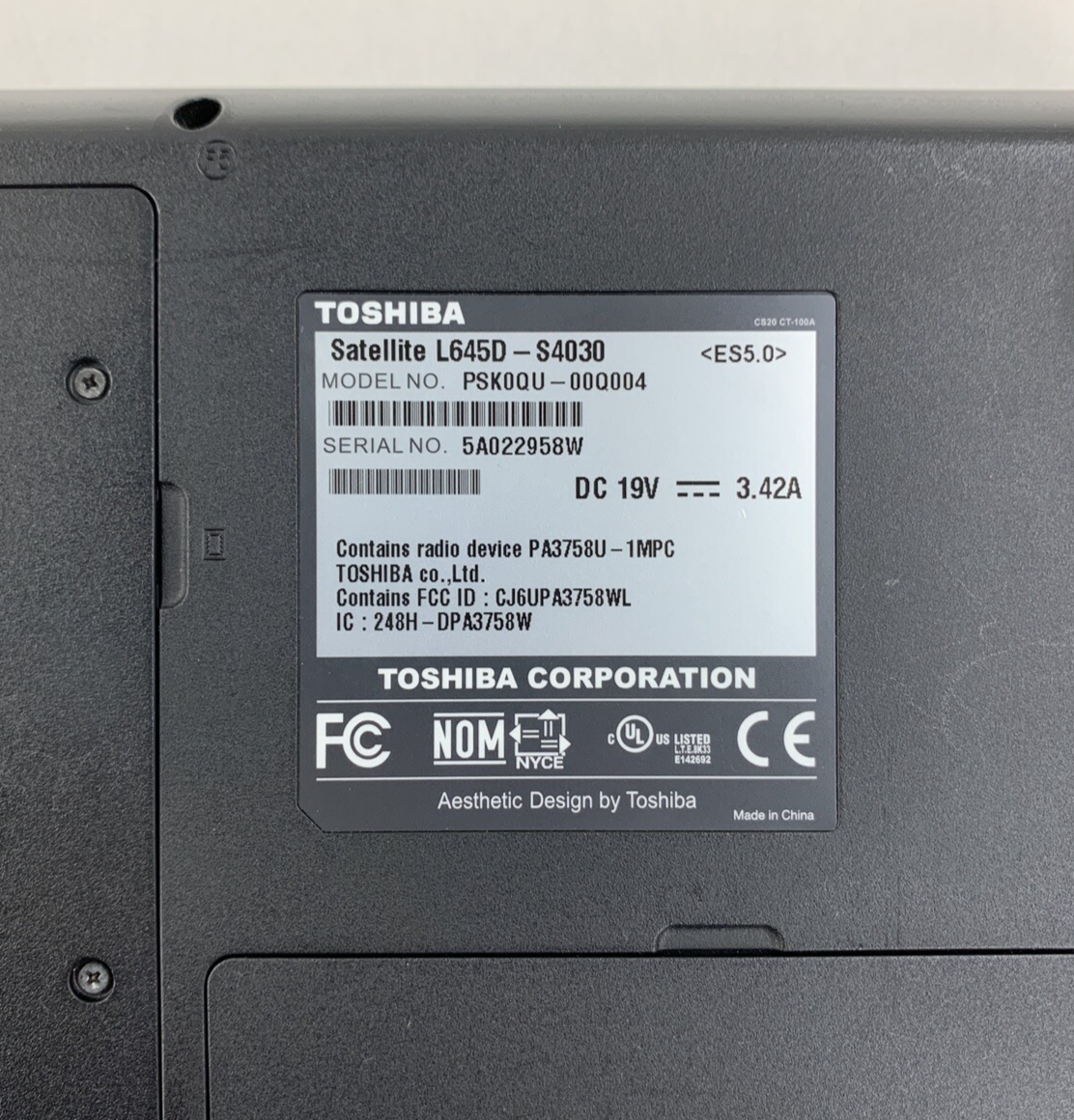Toshiba Satellite  L645D-S4030 14" Turion II 2.3 GHz 4 GB Ram No OS No HDD No AC