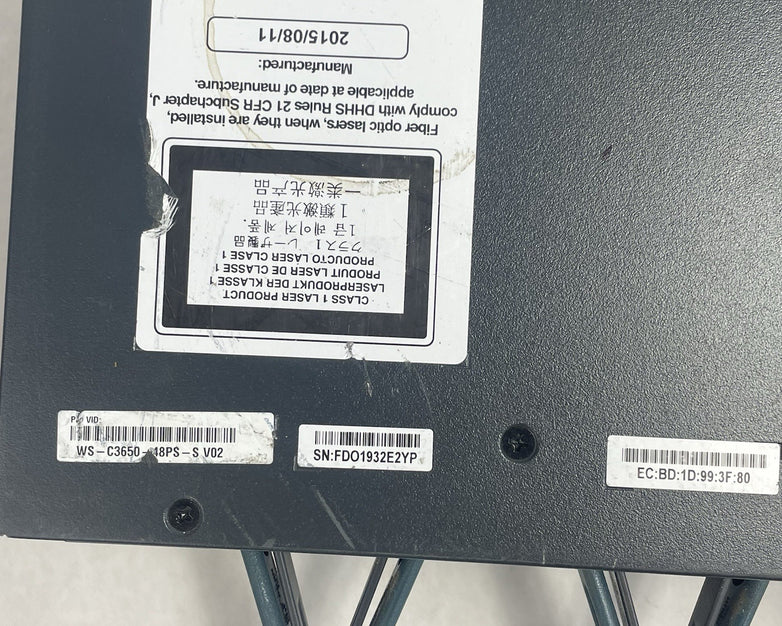 Cisco WS-C3650-48PS-S V02 Tested & Reset 2X PSU