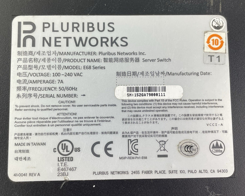 Pluribus Networks E68 Server Switch E3-1265Lv2 2.5GHz 16GB Ram No OS No HDD