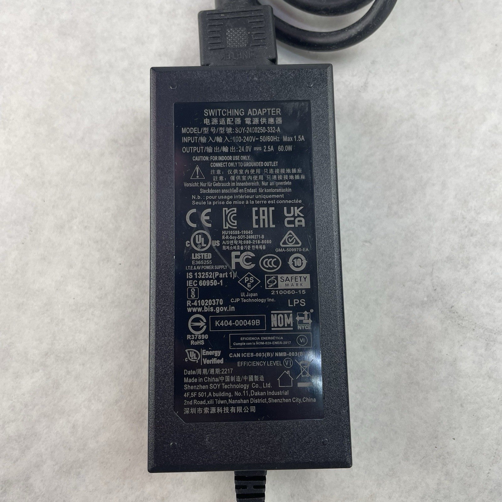 Genuine Shenzhen SOY-2400250-332-A Switching Adapter 24V 2.5A 60W Power Supply4