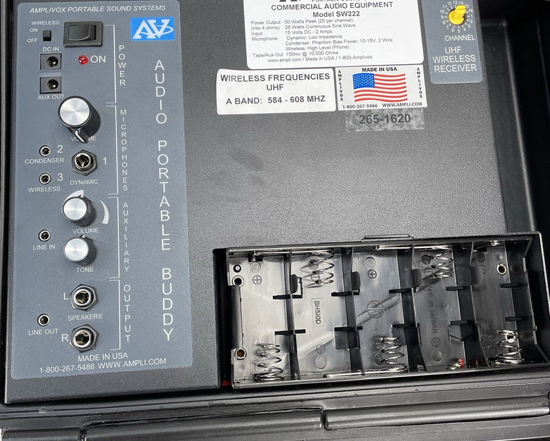 AmpliVox Sound Systems SW222 Wireless Portable PA System Power Tested