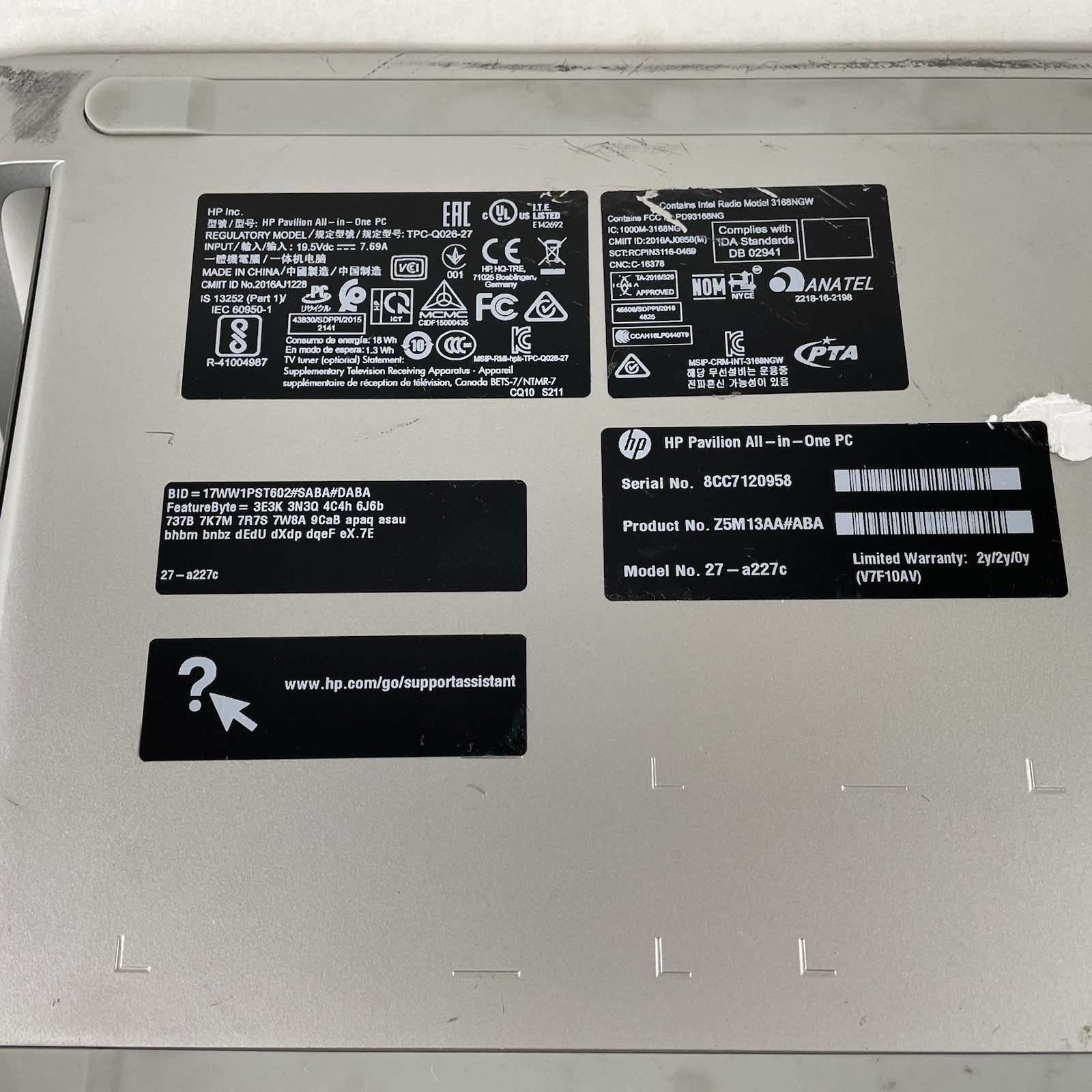 HP Pavilion PC 27-a227c Intel Core i7-7700+ 2.9 GHz 16 GB Ram No HDD No OS