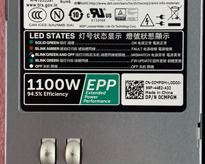 Dell L1100E-S1 CMPGM 1100W 80+ Platinum AC Power Supply Lot of 2x