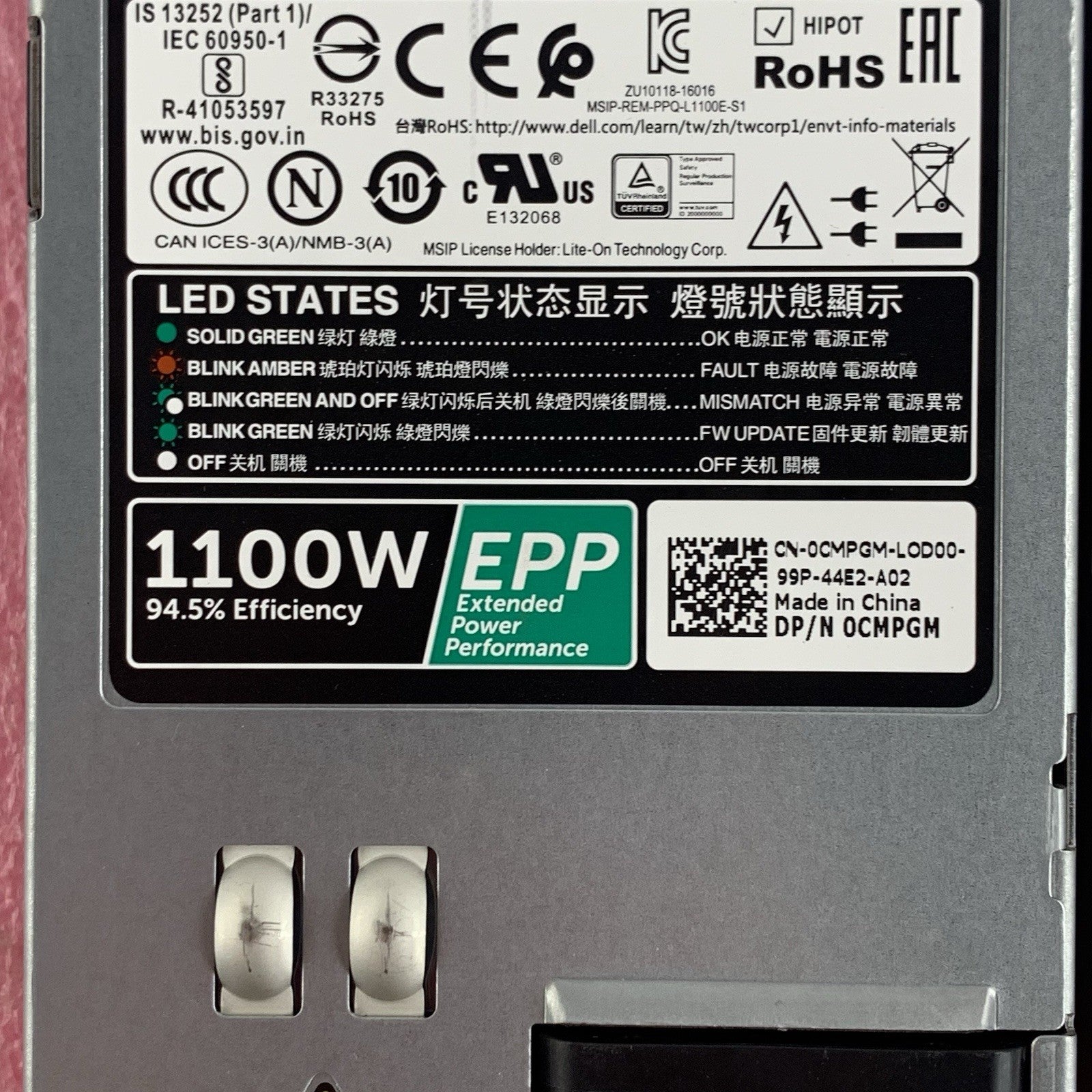 Dell L1100E-S1 CMPGM 1100W 80+ Platinum AC Power Supply Lot of 2x3