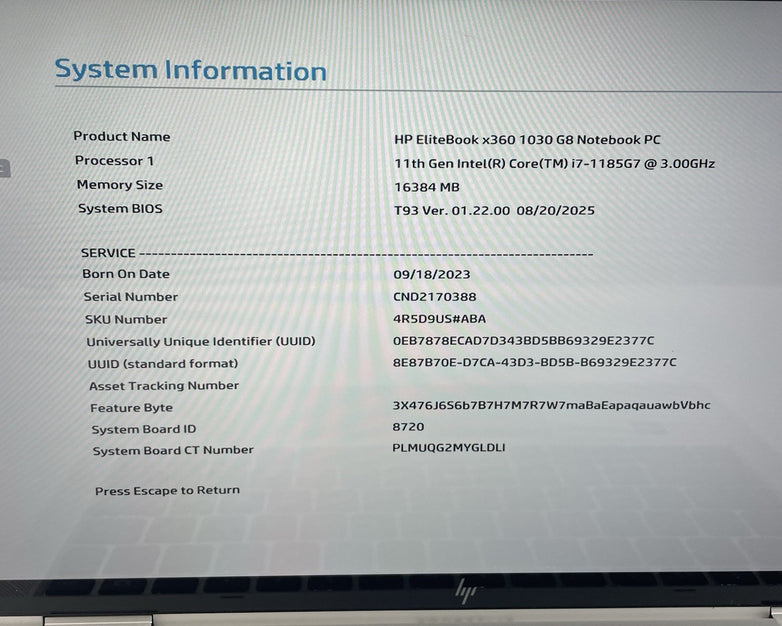 HP EliteBook x360 1030 G8 13.3" i7-1185G7 3.00GHz 16GB RAM No SSD/OS/AC/Batt-Key