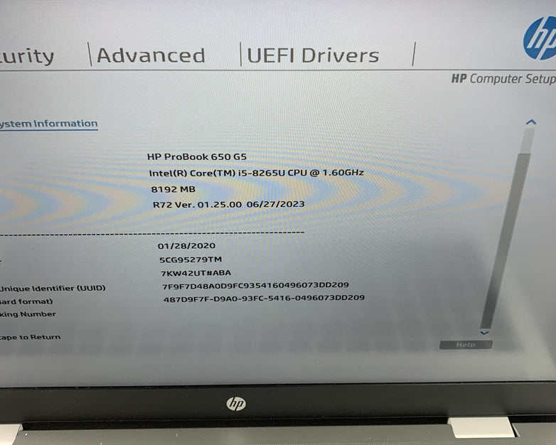 HP Probook 650 G5 15.6" Core I5-8265U 1.60 GHz 8 GB RAM No OS/HDD/AC/Batt Bent