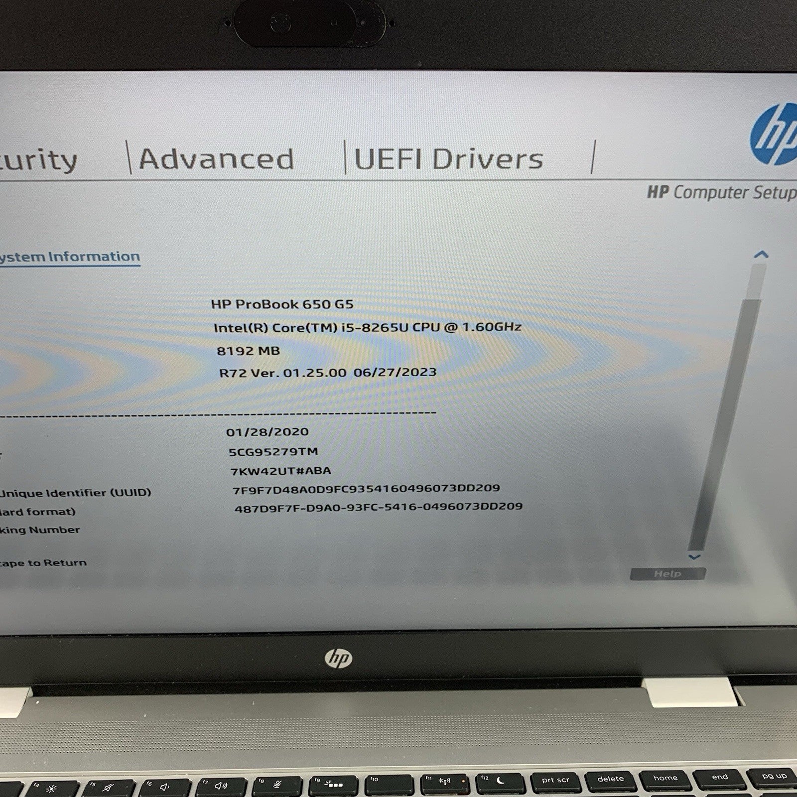 HP Probook 650 G5 15.6" Core I5-8265U 1.60 GHz 8 GB RAM No OS/HDD/AC/Batt Bent2