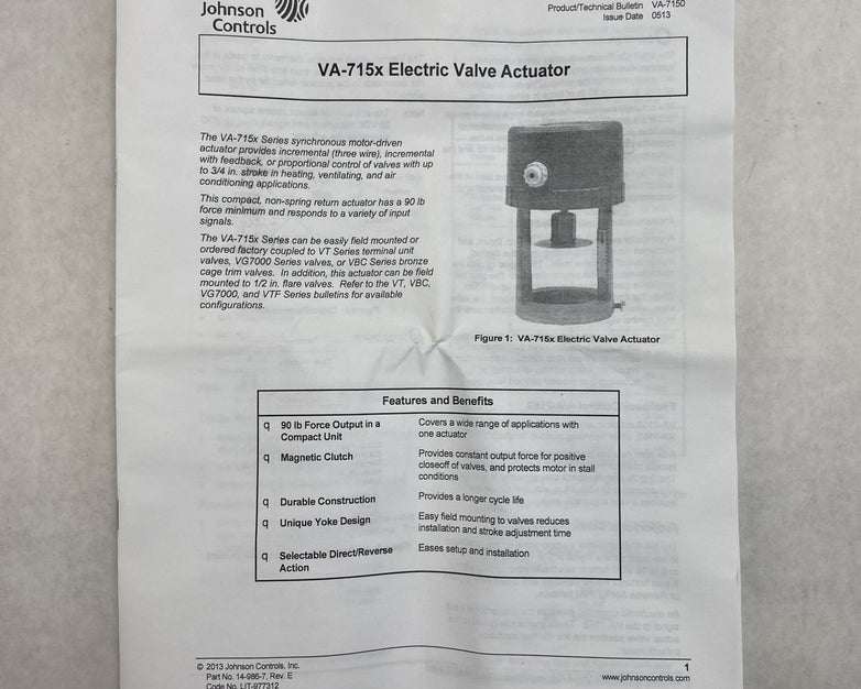 Johnson Controls VA-7152-1001 Electric Valve Actuator