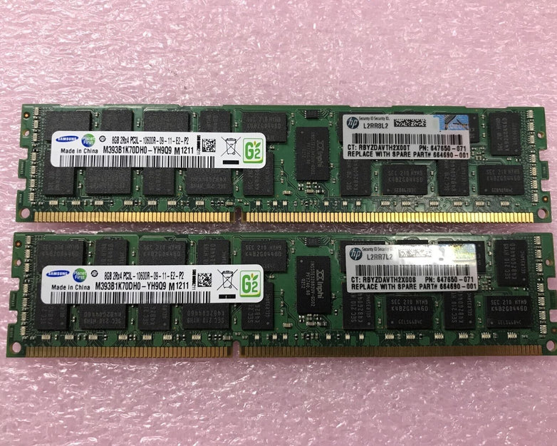 Samsung 16GB Kit 2x8GB 2Rx4 PC3L-10600R-09-11-E2-P2 Server Ram M393B1K70DH0-YH9Q