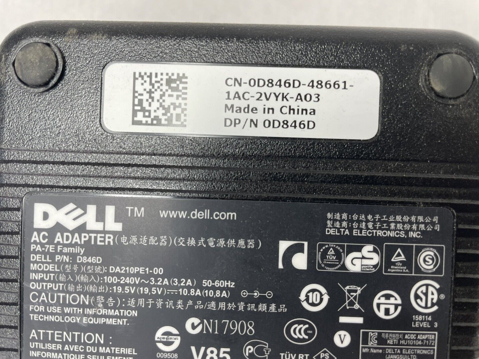 Dell D846D/0D846D AC Adapter PA-7E Family DA210PE1-00 with Power Cable