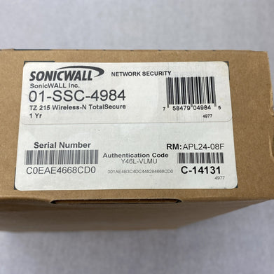 Sonicwall 01-SSC-4984 TZ 215 Wireless-N Network Security Appliance - Open Box