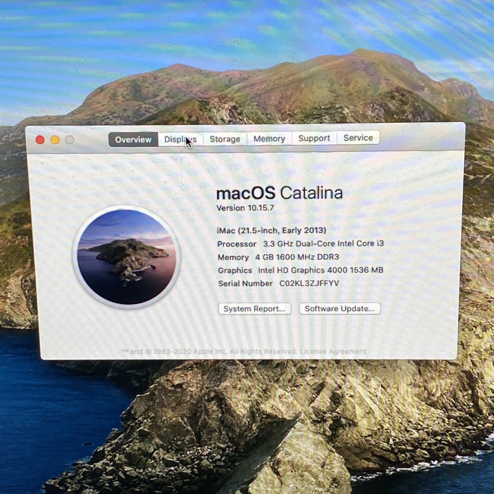 Apple A1418 iMac 21" 2013 3.3GHz Core i3 4GB RAM 500GB HDD macOS 10.15.7