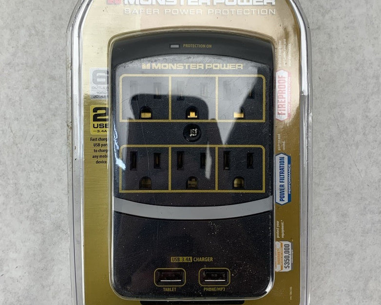 Monster Power Gold 123063-00 6 Outlet 2 USB Surge Protector