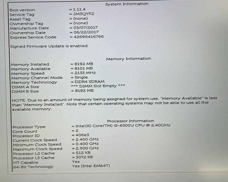 Dell Latitude E5570 15.6" i5-6300U 2.40 GHz 8 GB RAM No SSD/OS/AC - USB