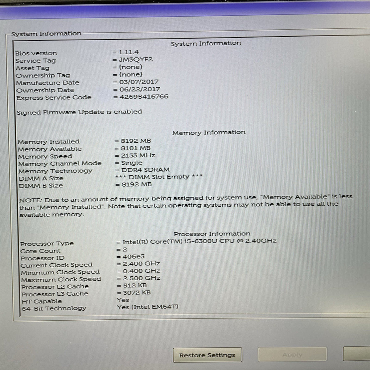 Dell Latitude E5570 15.6" i5-6300U 2.40 GHz 8 GB RAM No SSD/OS/AC - USB5