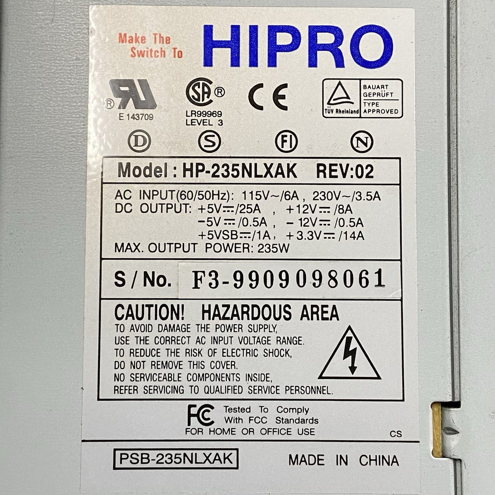 Pionex Elite Mid Tower ATX Computer Case HIPRO HP-235NLAX 235W PSU11