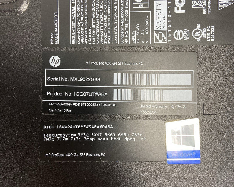 HP ProDesk 400 G4 SFF Intel Core i5-7500 3.4GHz 8GB RAM No HDD/OS Bad Front USB