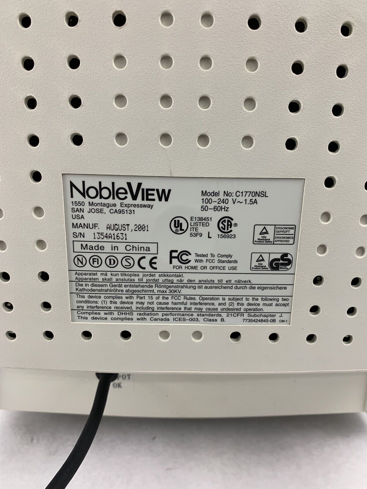 Vintage Nobilis NobleView 1770A C1770NSL CRT VGA Monitor Retro Gaming Tested