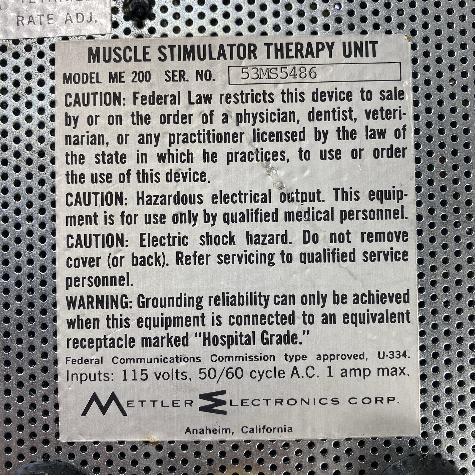 Mettler ME-200 Electrical Muscle Stimulator Power Tested