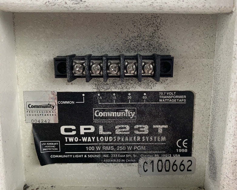 Pair of Community CPL23T 2-Way 100/250W 70v /8Ω MultiTap Loud Speaker White