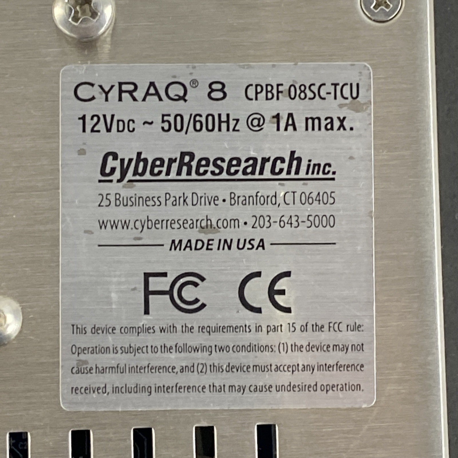 Cyber Research CRBF 08SC-TCU CYRAQ 8 High Resolution 8" LCD Touch Monitor10