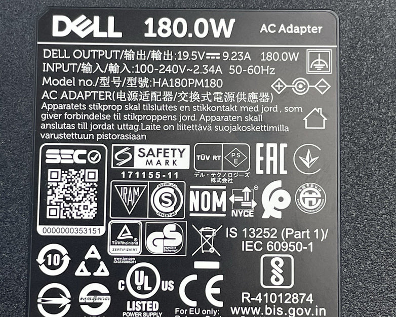 Dell HA180PM180/LA180PM180 19.5VDC, 180W AC Adapter Power Charger Lot of 2