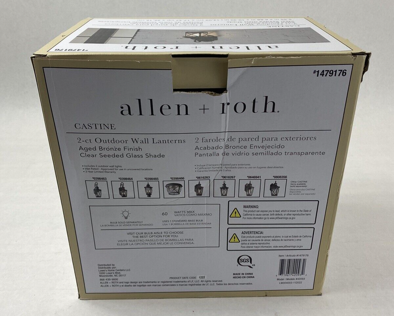 Allen Roth Outdoor Wall Lanterns #1479176 Aged Bronze Finish 2-Ct