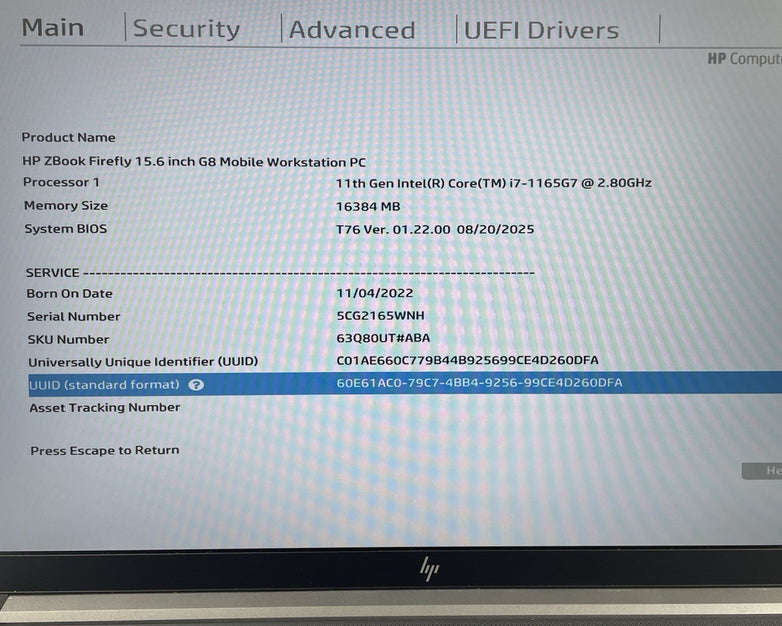 HP ZBook FireFly 15 G8 15.6" i7-1165G7 2.80 GHz 16 GB RAM No SSD/OS/AC