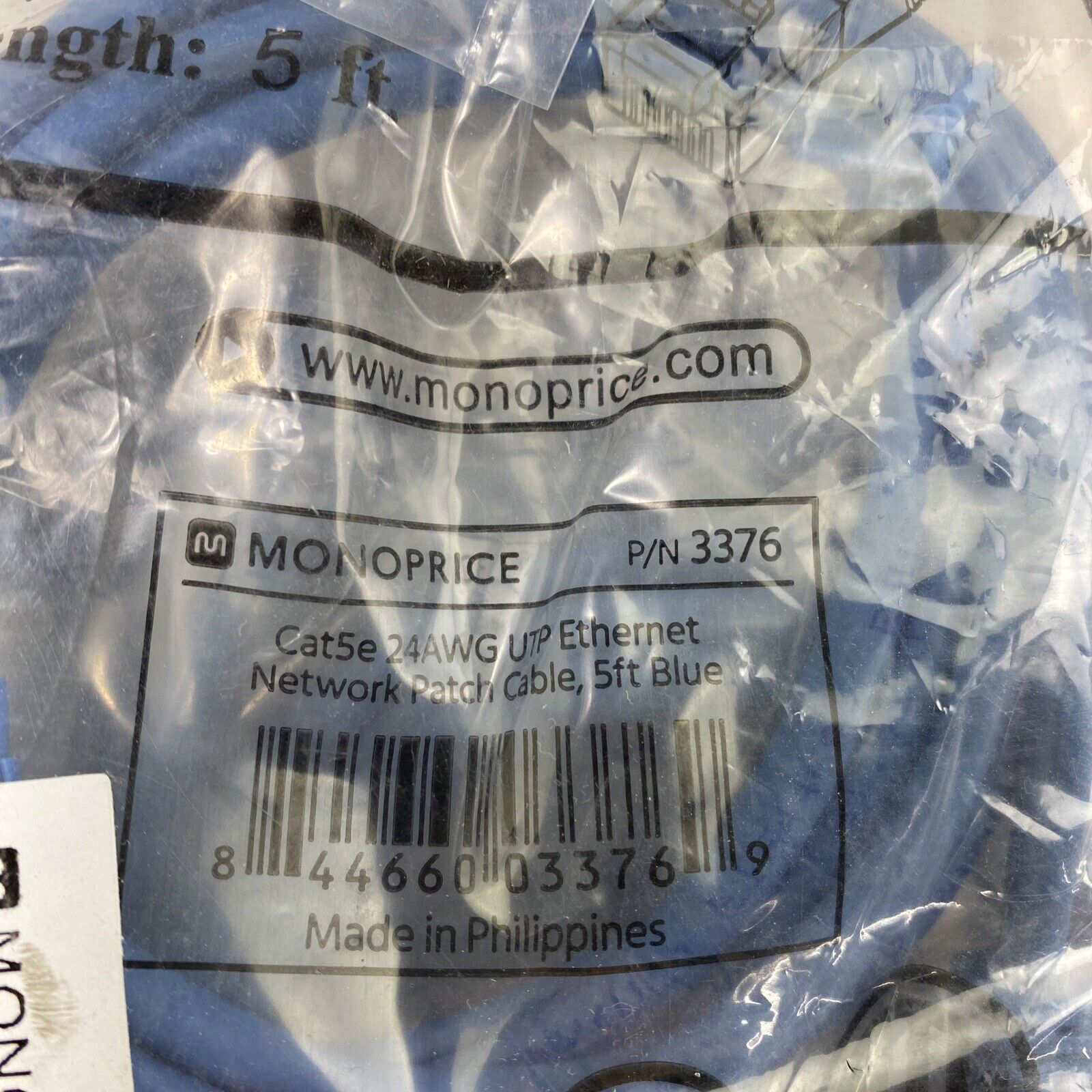 Lot of 10 Monoprice 5ft 24AWG Cat5e 350MHz UTP Ethernet network cables Blue