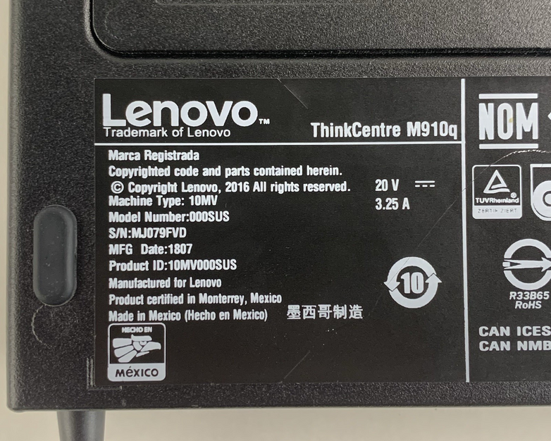 Lenovo M910q i5-7500T 2.7 GHz 8 GB RAM No SSD/HDD No OS No AC Adapter No Ant