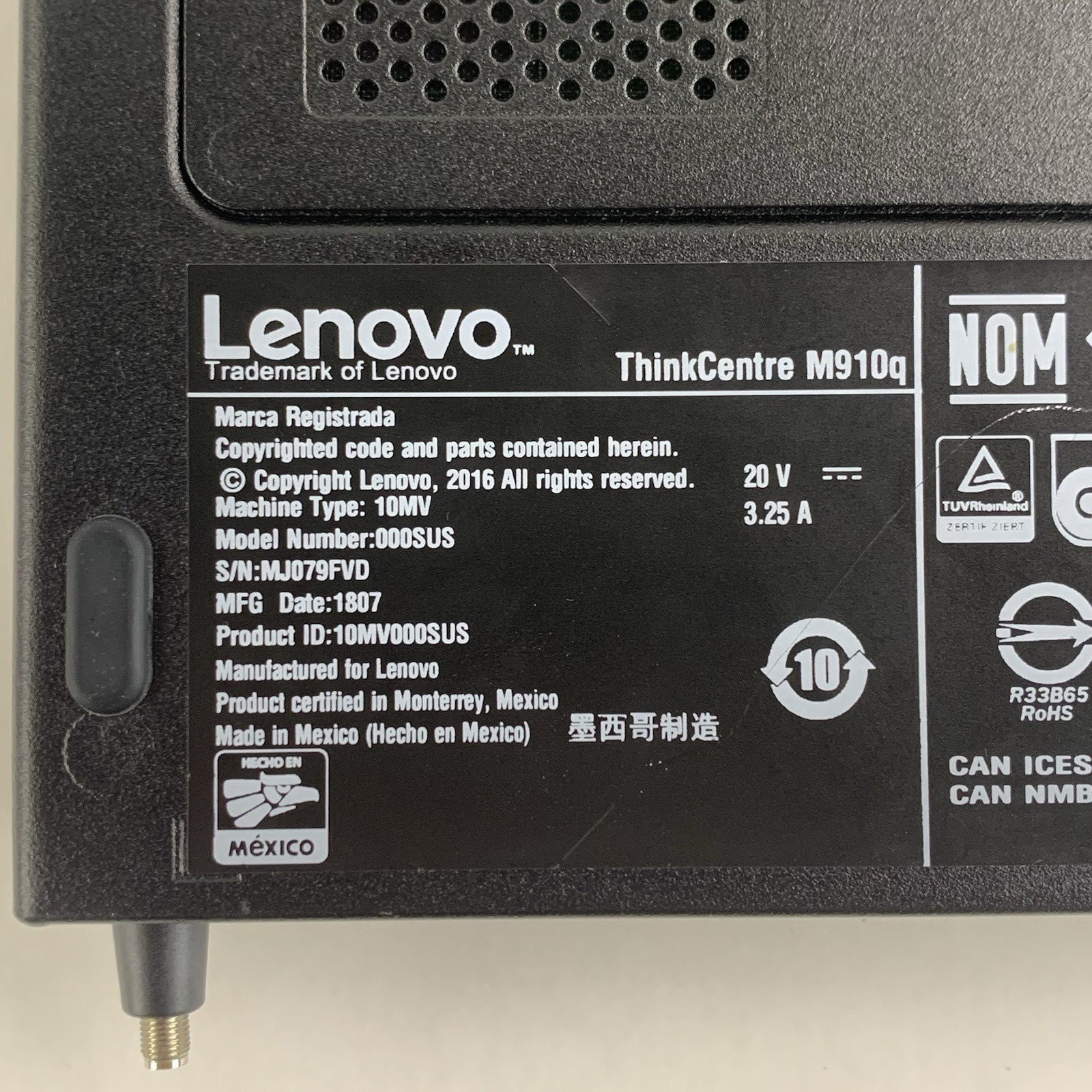 Lenovo M910q i5-7500T 2.7 GHz 8 GB RAM No SSD/HDD No OS No AC Adapter No Ant7