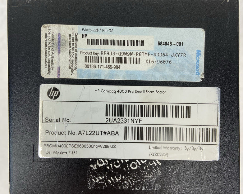 HP Compaq 4000 Pro SFF Intel Pentium Dual Core E6600 3.06GHz 4GB RAM No HDD No O