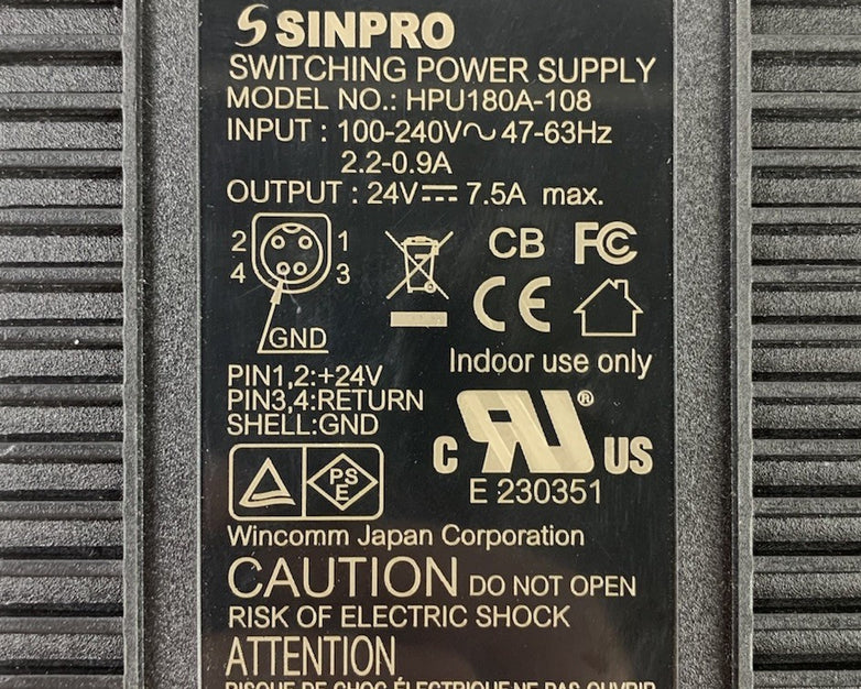 Sinpro HPU180A-108 24V 7.5A 180W AC Adapter Power Supply