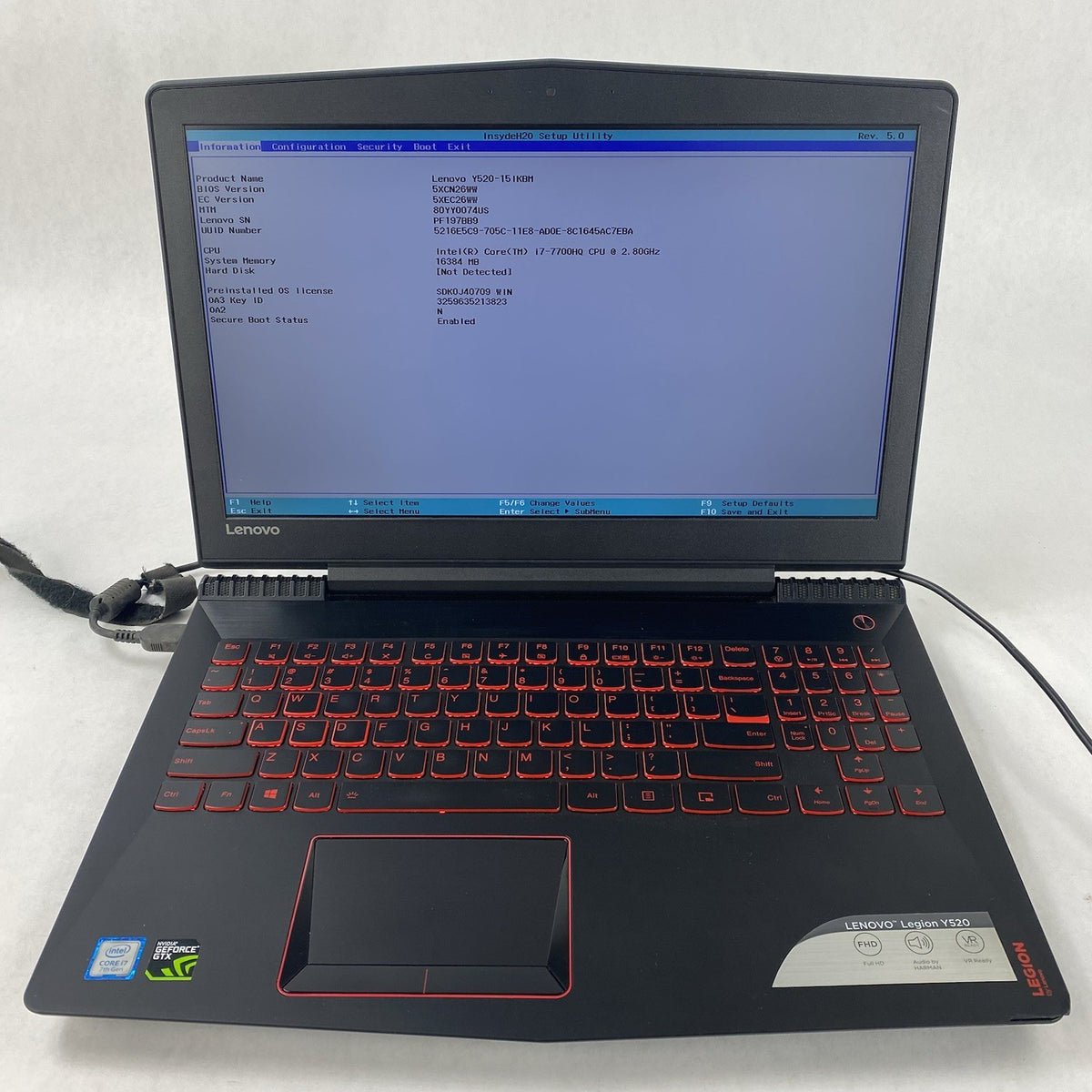 Lenovo Legion Y520-15IKBM 15.6" i7-7700HQ 2.80GHz 16GB RAM RTX 1060 No SSD/OS/AC1