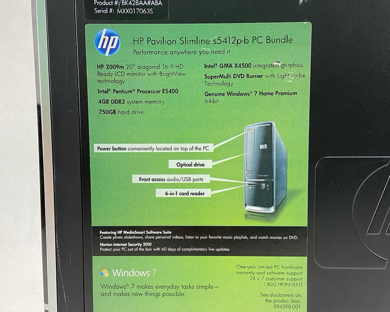 HP Pavilion S5000 SFF Intel Pentium Dual Core E5400 2.7Ghz 4GB RAM No HDDOS