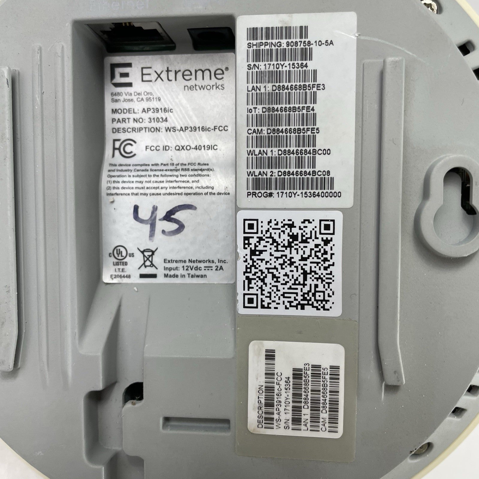 Extreme Networks ws-ap3916ic Access Point w/ Camera Yellowing Untested