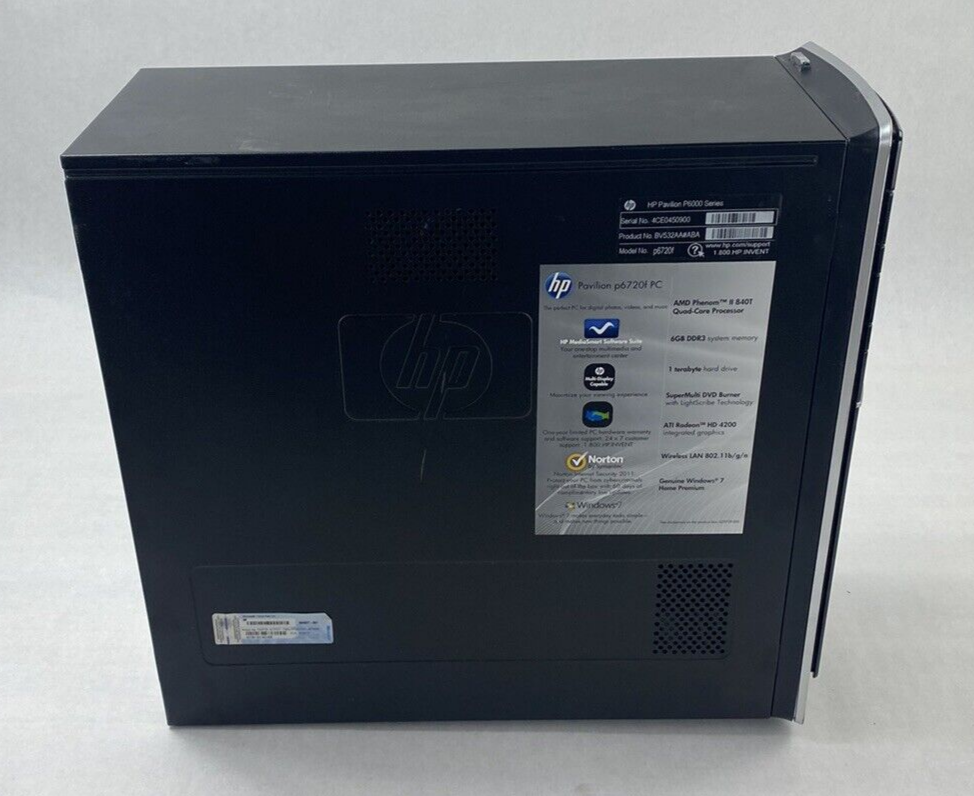 HP Pavilion P6720F MT Phenom II X4 890T 2.90GHz 4GB RAM No HDD No OS