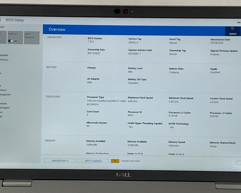 Dell Latitude 5520 Intel Core i5-1145G7 2.60 GHz 16 GB RAM 15.6" No SSD No OS