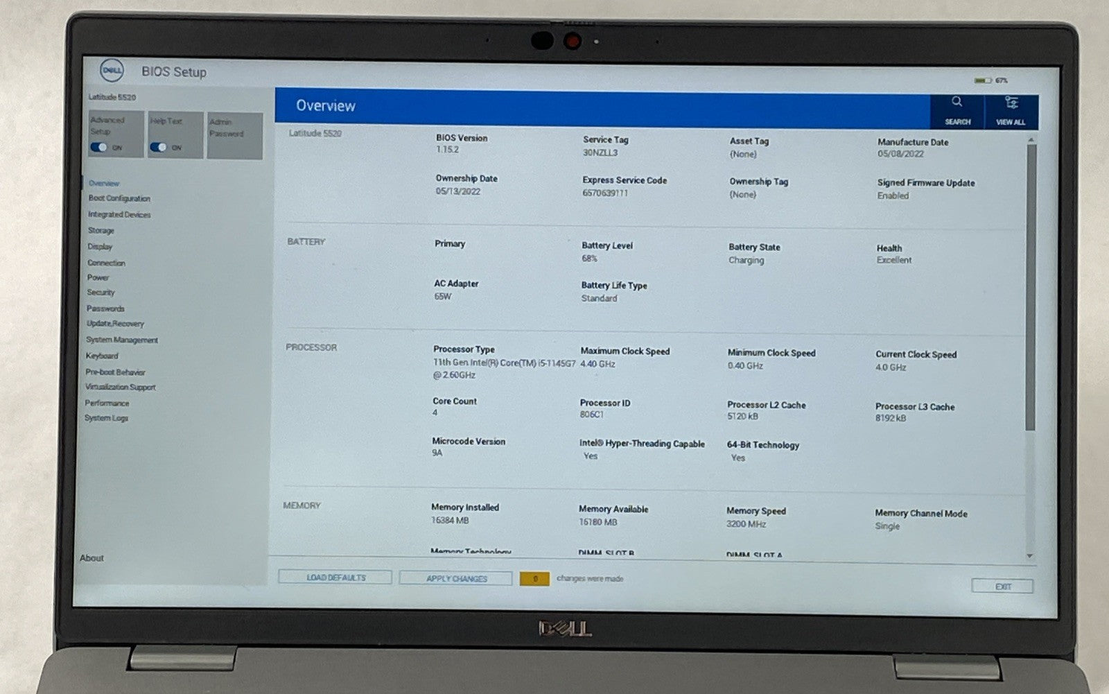 Dell Latitude 5520 Intel Core i5-1145G7 2.60 GHz 16 GB RAM 15.6" No SSD No OS