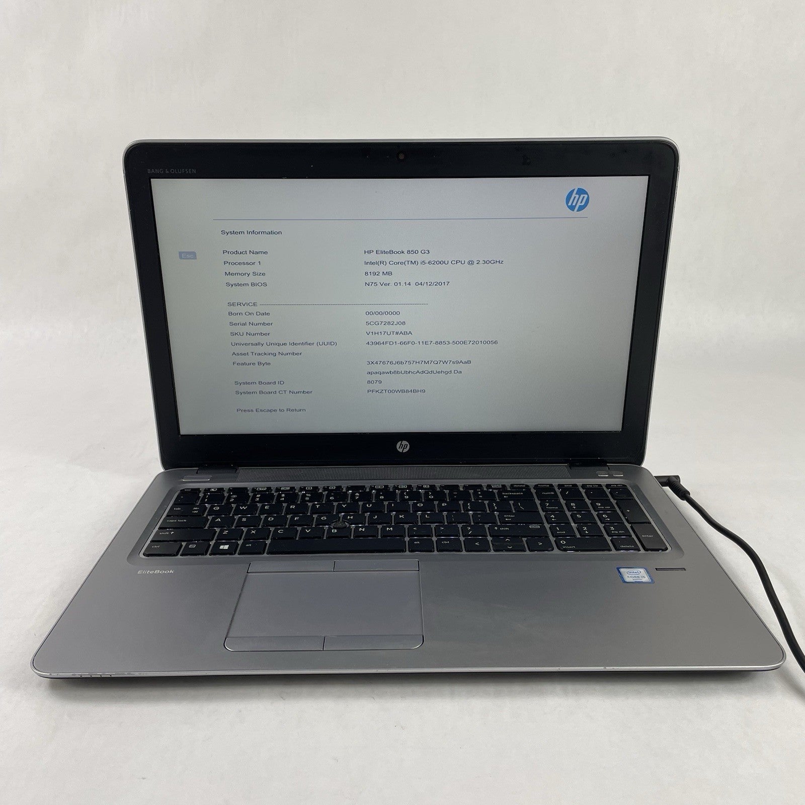 HP EliteBook 850 G3 15.6" i5-6200U 2.30 GHz 8 GB RAM No SSD No OS - Bad Bottom3