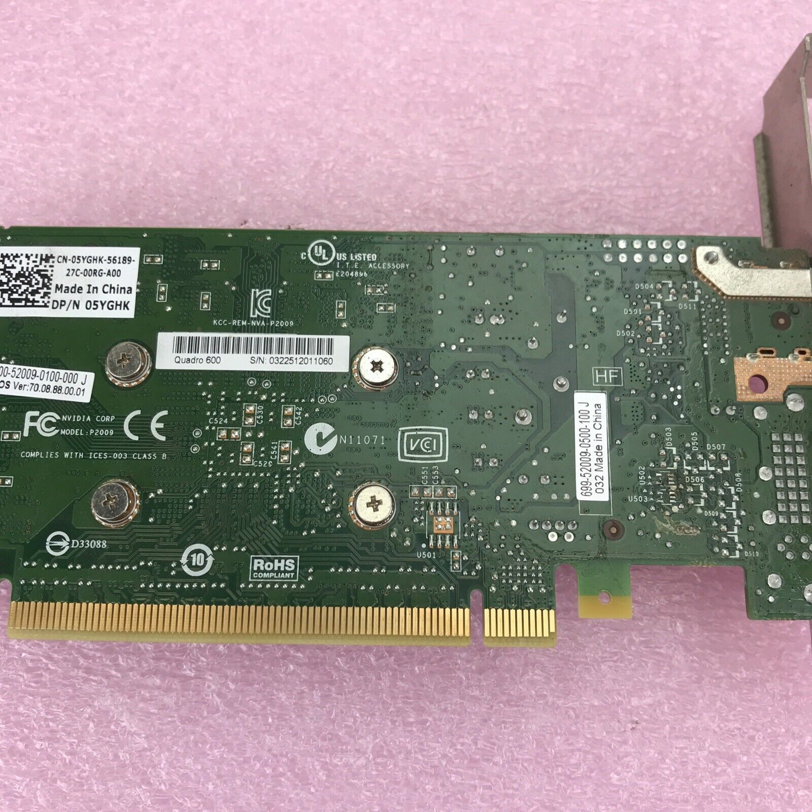Dell Nvidia Quadro 600 05YGHK 1GB GDDR3 Graphics Video Card 5YGHK (Lot of 2)
