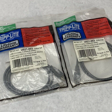 Lot 2 Tripp Lite USB 2.0 Hi-Speed A/B Cables M/M 3-ft. U021-003 New