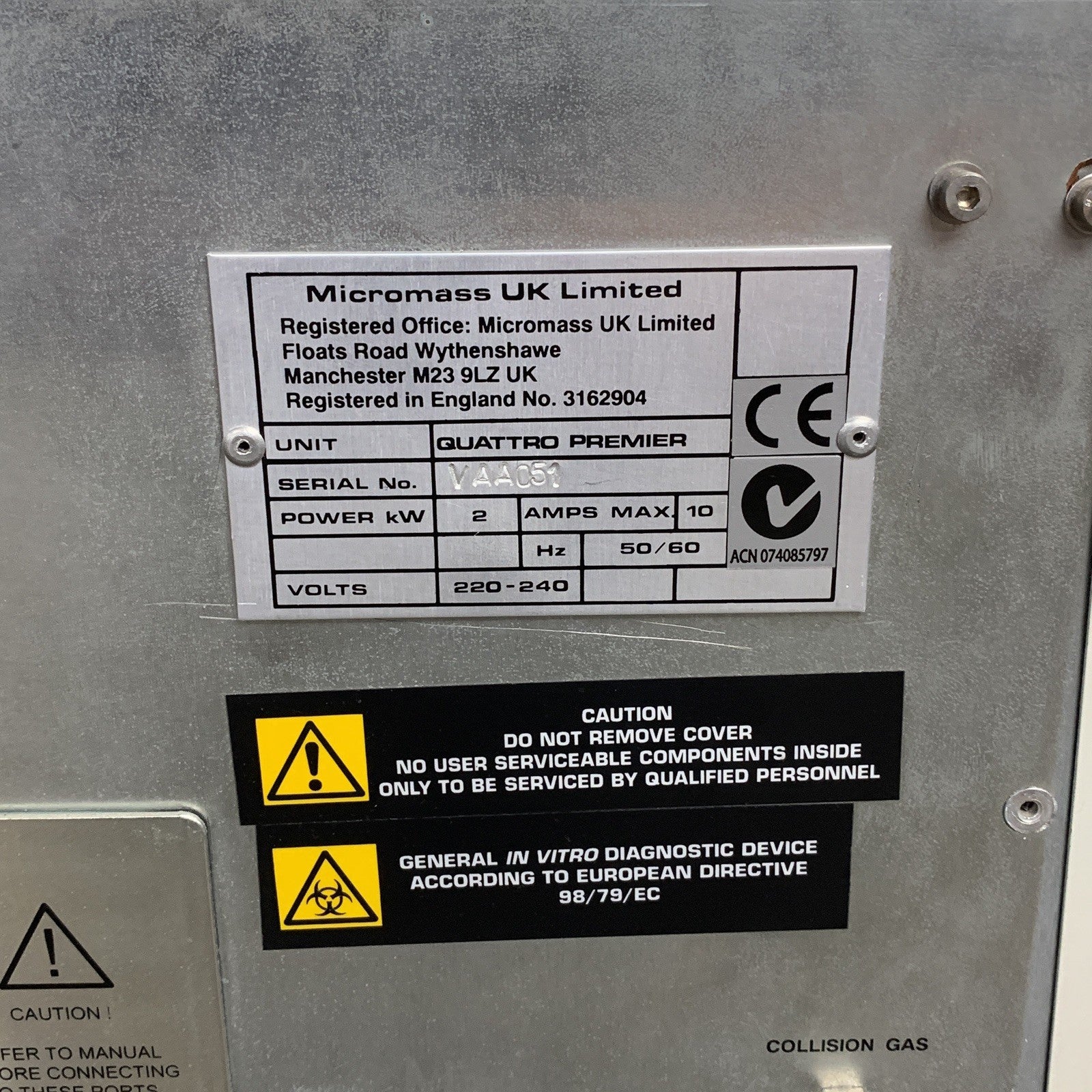 Waters Micromass Quattro Premier Analytical LC/MS/MS Parts and Repair