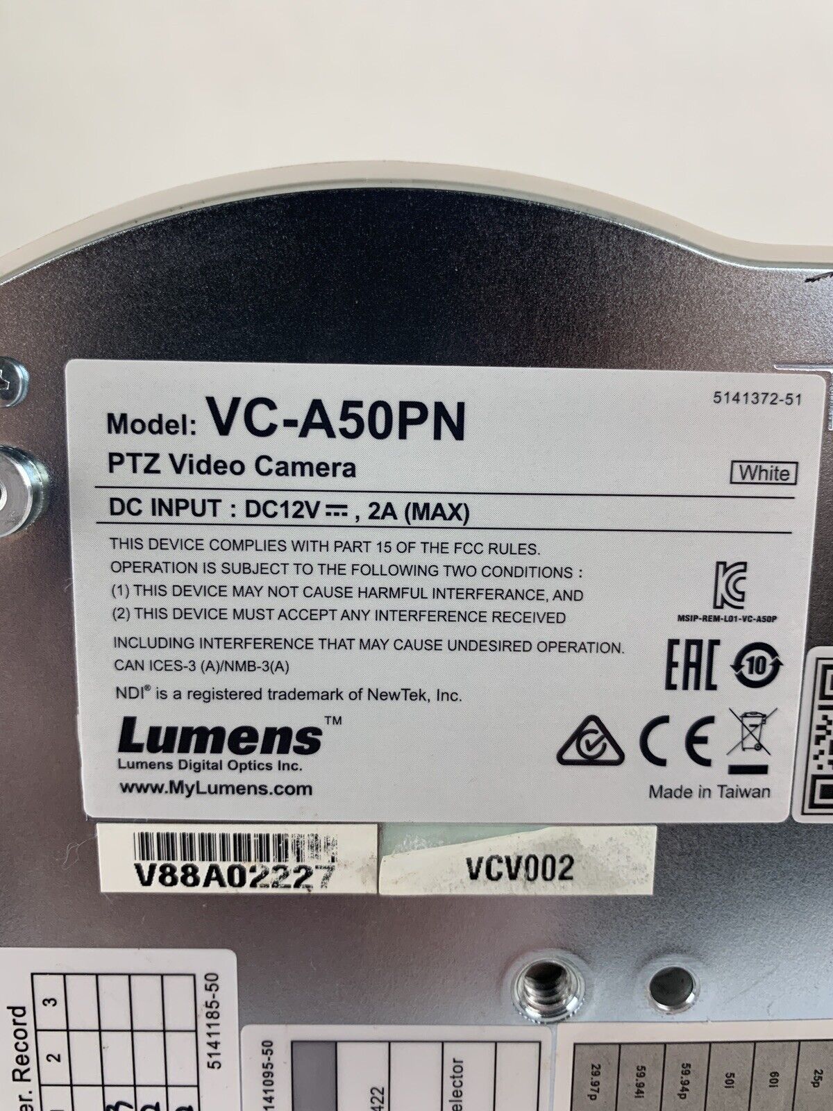 Lumens VC-A50S Full HD 1080p PTZ Camera 20x Optical Zoom White W/ Remote