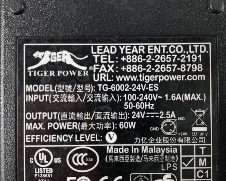 Tiger Power TG-6002-24V-ES AC Adapter (Lot of 5)